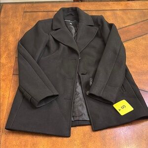 Andrew Marc Black Pea Coat with Notched Lapel